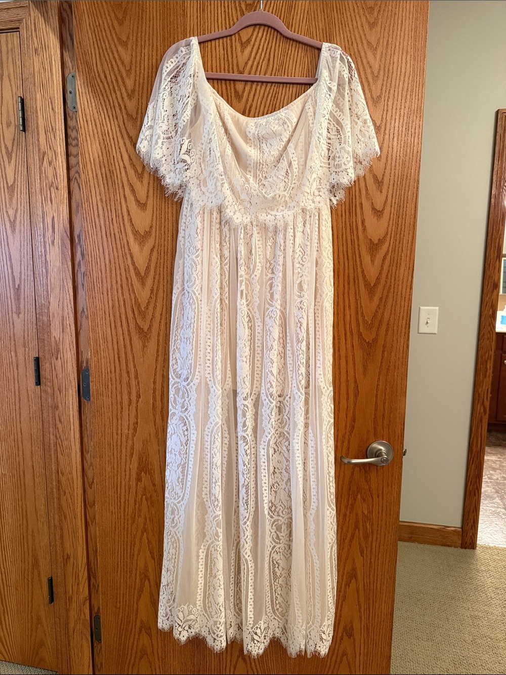 Baltic Born Ivory Lace Maxi Dress with Flutter Sleeves